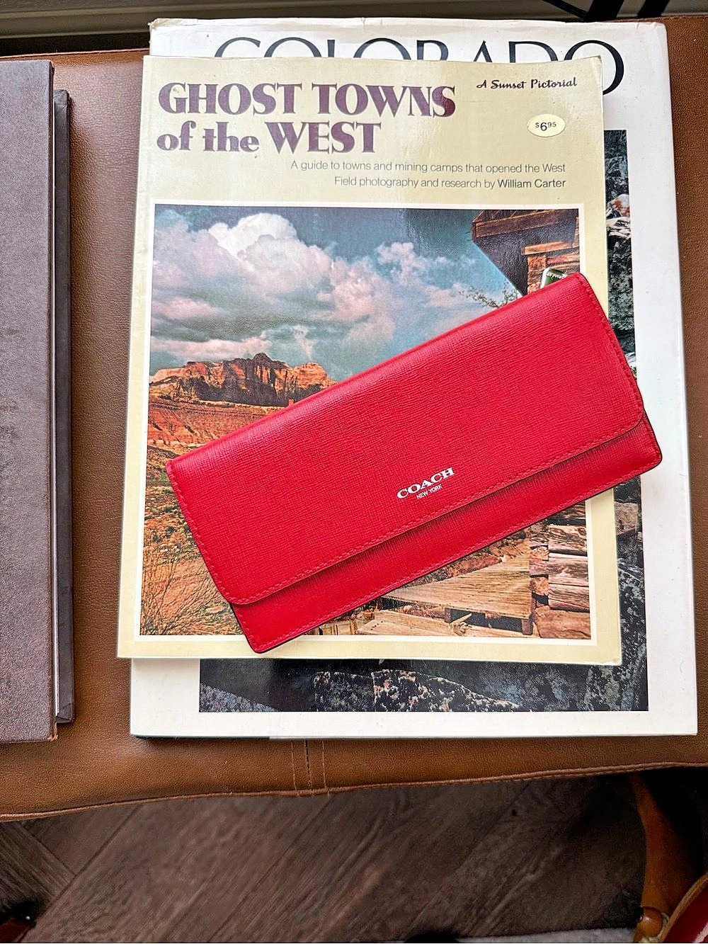 Coach saffino leather envelope slim wallet red
